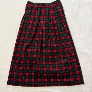 Susan Bristol Long Skirt 10 Classic Red Green Plaid Pleated Grannycore Ireland